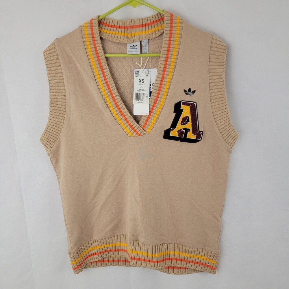 ADIDAS Womens Sweater Vest Sz XS Class of 72 BROWN Preppy Collegiate Tennis NWD